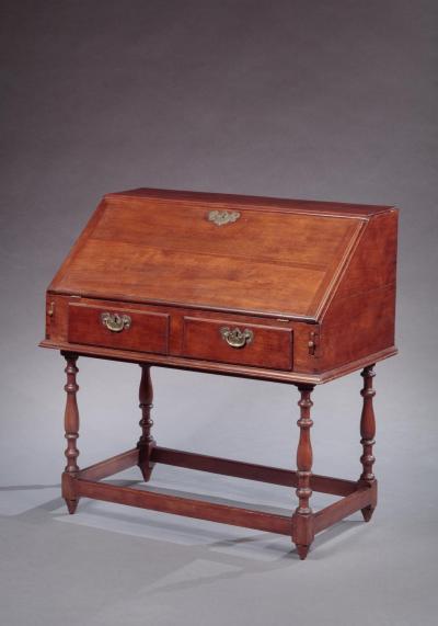WILLIAM AND MARY SLANT FRONT DESK ON FRAME