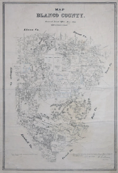 WILLIAM C WALSH 1836 1924 MAP OF BLANCO COUNTY GENERAL LAND OFFICE