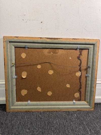 WPA STILL LIFE OF BOYS ASSORTED TOYS BASEBALL BOOT ON MASONITE PAINTING