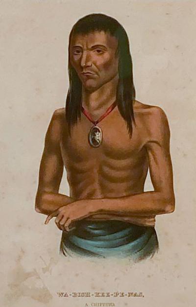 Wa Bish Kee Pe Nas A Chippewa McKenney Hall Engraving 19th Century