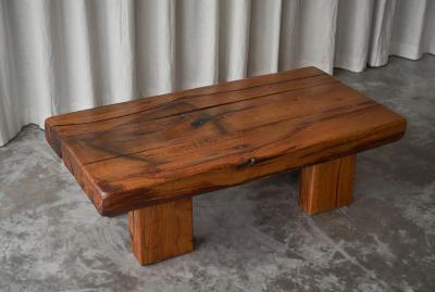 Wabi Sabi Brutalist Style Solid Oak Coffee Table Mid 20th Century