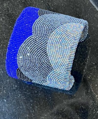 Wade Patton Gun Metal and Blue Beaded Cuff