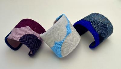 Wade Patton Gun Metal and Blue Beaded Cuff