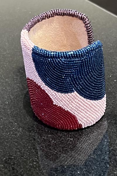 Wade Patton Pink Red and Blue Cloud beaded cuff