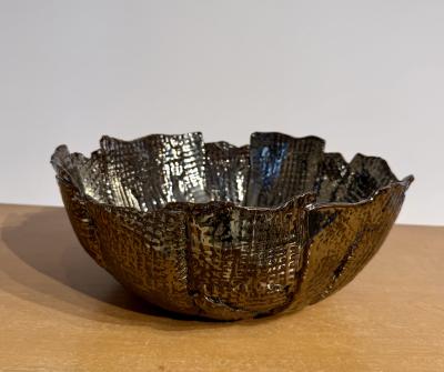 Waffle textured bowl in a black chrome metallic glaze Made By Aram C 