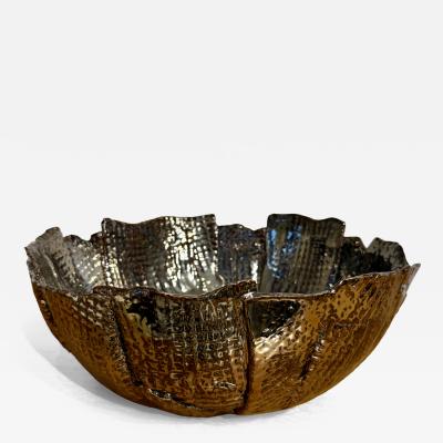 Waffle textured bowl in a black chrome metallic glaze Made By Aram C 
