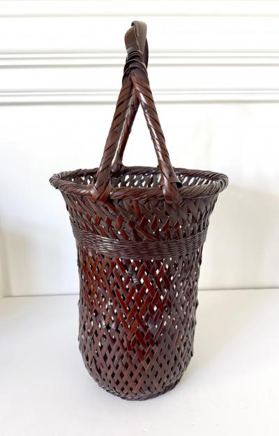 Waichisai II Wada Large Japanese Bamboo Ikebana Basket by Wada Waichisai II with Signed Box