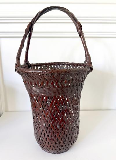 Waichisai II Wada Large Japanese Bamboo Ikebana Basket by Wada Waichisai II with Signed Box