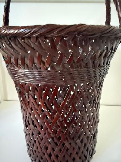 Waichisai II Wada Large Japanese Bamboo Ikebana Basket by Wada Waichisai II with Signed Box