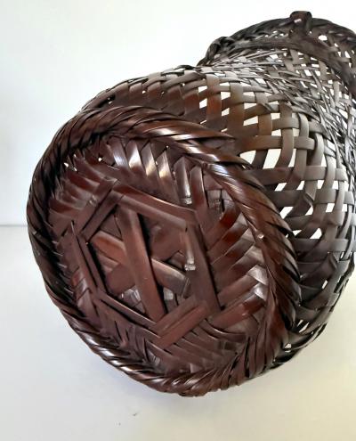 Waichisai II Wada Large Japanese Bamboo Ikebana Basket by Wada Waichisai II with Signed Box
