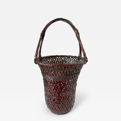 Waichisai II Wada Large Japanese Bamboo Ikebana Basket by Wada Waichisai II with Signed Box