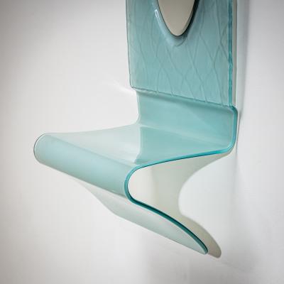 Wall Mirror with Console in Blue Glass Italy Mid 20th Century