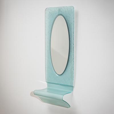 Wall Mirror with Console in Blue Glass Italy Mid 20th Century