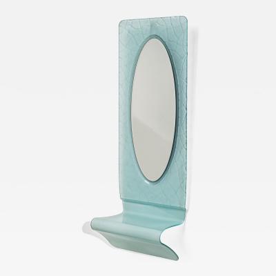 Wall Mirror with Console in Blue Glass Italy Mid 20th Century