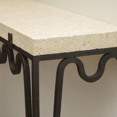 Wall Mounted Console Hammered Undulating Metal with Coral Stone Top