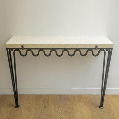 Wall Mounted Console Hammered Undulating Metal with Coral Stone Top