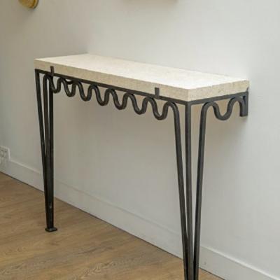 Wall Mounted Console Hammered Undulating Metal with Coral Stone Top