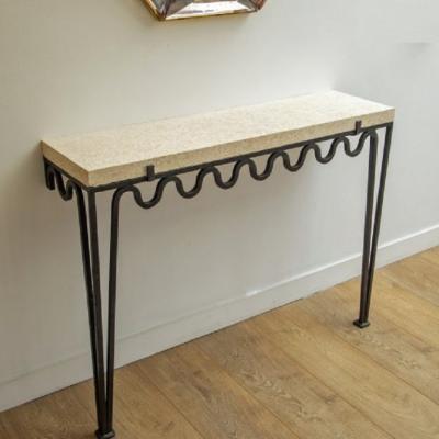 Wall Mounted Console Hammered Undulating Metal with Coral Stone Top