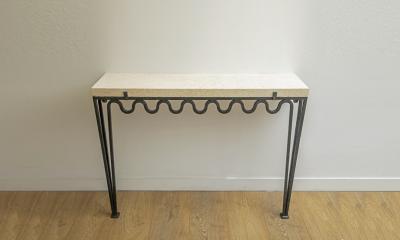 Wall Mounted Console Hammered Undulating Metal with Coral Stone Top
