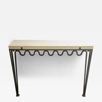 Wall Mounted Console Hammered Undulating Metal with Coral Stone Top