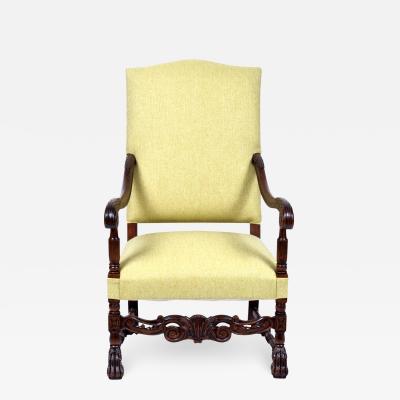 Walnut Armchair Louis XIII Style Upholstered France 19th C 