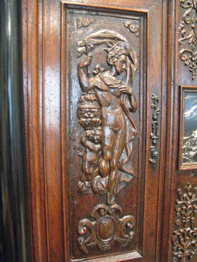 Walnut Cabinet with Original Gilding Paint Ebony Marble and Bronze