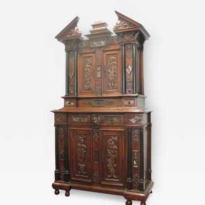 Walnut Cabinet with Original Gilding Paint Ebony Marble and Bronze