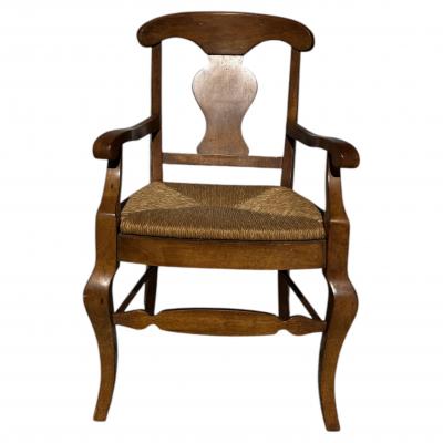 Walnut Country French Armchair w Rush bottom seat