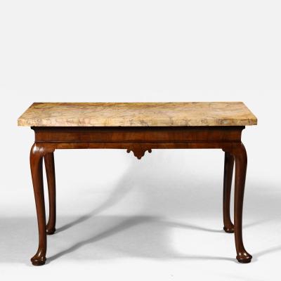 Walnut George II Console with Siena Marble Top with Molded Frieze