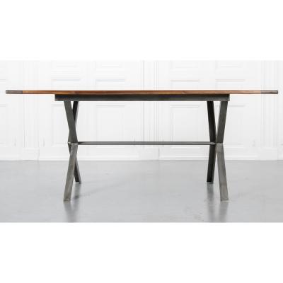Walnut Iron X Base Dining Table In Stock