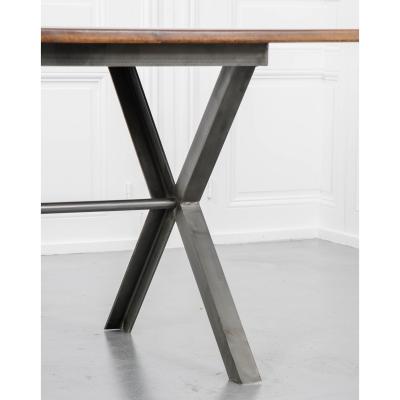 Walnut Iron X Base Dining Table In Stock