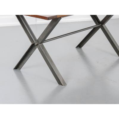 Walnut Iron X Base Dining Table In Stock