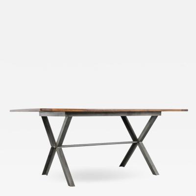 Walnut Iron X Base Dining Table In Stock