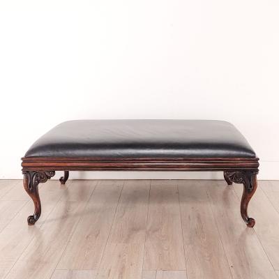 Walnut Leather Upholstered Ottoman France 19th century