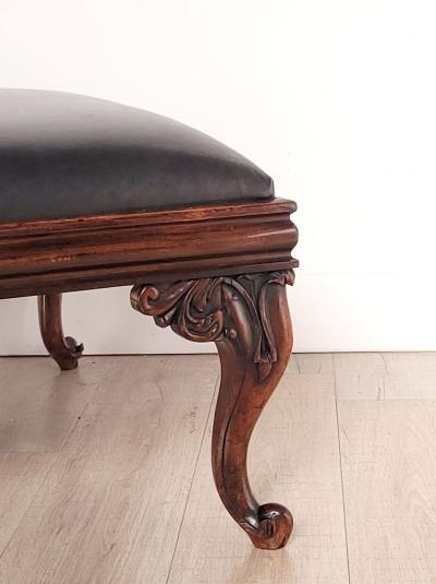 Walnut Leather Upholstered Ottoman France 19th century