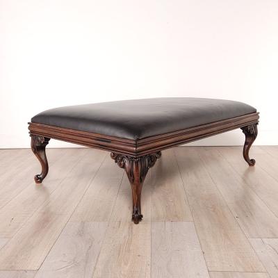 Walnut Leather Upholstered Ottoman France 19th century