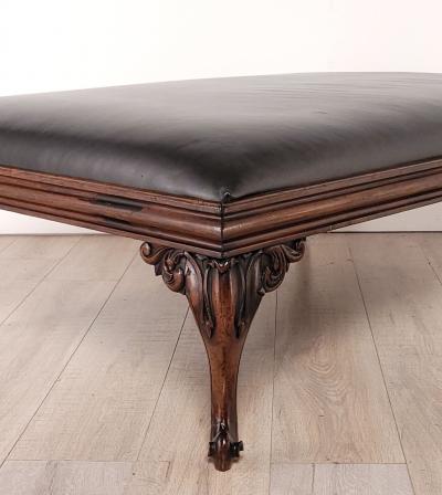 Walnut Leather Upholstered Ottoman France 19th century