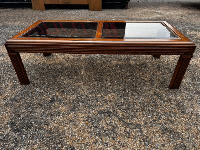 Walnut Pencil Reed Beveled Glass Top Coffee Table