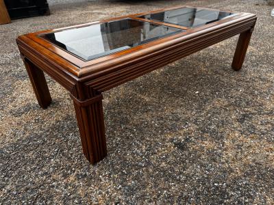 Walnut Pencil Reed Beveled Glass Top Coffee Table