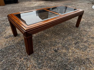 Walnut Pencil Reed Beveled Glass Top Coffee Table