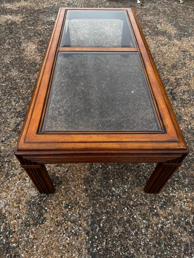 Walnut Pencil Reed Beveled Glass Top Coffee Table
