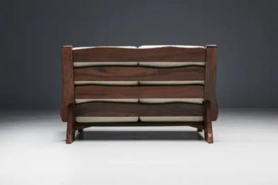 Walnut Rustic Modern Chalet Sofa in Pierre Frey Boucl Switzerland 1960s