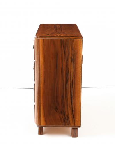 Walnut Veneer 4 Drawer Chest Nickel Pulls France 1940 s