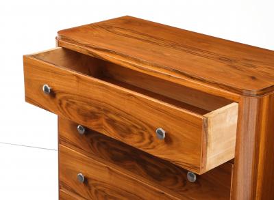 Walnut Veneer 4 Drawer Chest Nickel Pulls France 1940 s