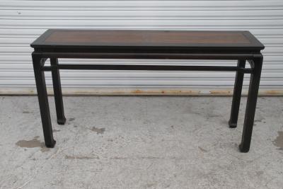 Walnut and Black Lacquer Chin Hua Console Table with Ming Style Legs