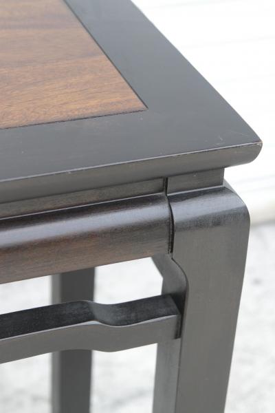 Walnut and Black Lacquer Chin Hua Console Table with Ming Style Legs