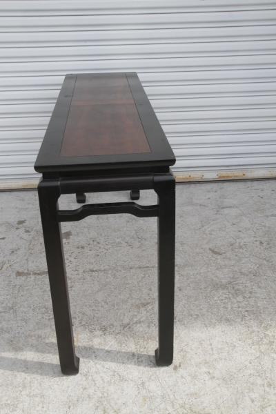 Walnut and Black Lacquer Chin Hua Console Table with Ming Style Legs