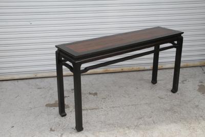 Walnut and Black Lacquer Chin Hua Console Table with Ming Style Legs