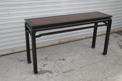 Walnut and Black Lacquer Chin Hua Console Table with Ming Style Legs