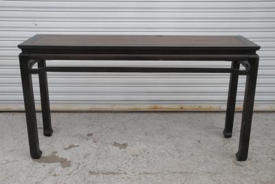 Walnut and Black Lacquer Chin Hua Console Table with Ming Style Legs